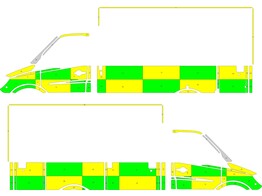 Striping Mercedes Sprinter Box Body WAS HVZ Zone zuid-oost TIENEN Battenburg Green/Yellow KIT  links   rechts 