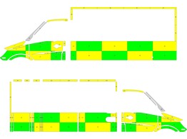 Striping Mercedes Sprinter L2H2 Battenburg Vert/Jaune/Blanc  gauche   droite  RKV Berlaar