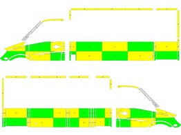 Striping Mercedes Sprinter Kastopbouw Battenburg Groen/Geel/Wit  links   rechts  1-GIP-022