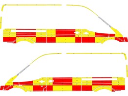 Striping Ford Transit L3H2 Battenburg Rood/Geel/Wi