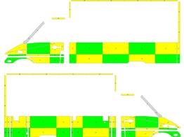 Striping Mercedes Sprinter oud model Kastopbouw Battenburg Groen/Geel/Wit  links   rechts 