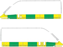 Striping Peugeot Boxer/Citroen Jumper L2H2 Half Battenburg Groen/Geel/Wit  links   rechts  1 schuifdeur