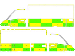 Striping Mercedes Sprinter Kastopbouw Battenburg Groen/Geel/Wit  links   rechts  HEMECO